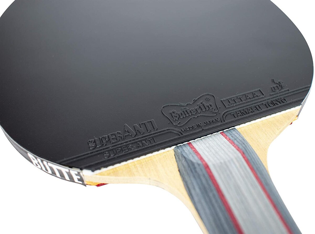 Butterfly Table Tennis Super Anti Rubber: Close up of Rubber on Blade